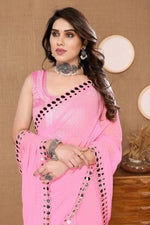 Elegant Pink Color Chiffon Fabric Casual Saree