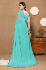 Elegant Turquoise Color Chiffon Fabric Casual Saree