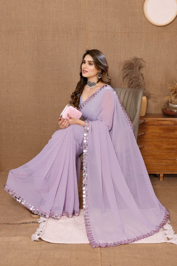 Elegant Purple Color Chiffon Fabric Casual Saree