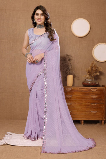 Elegant Purple Color Chiffon Fabric Casual Saree