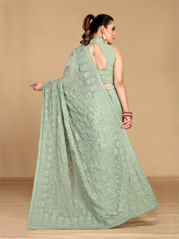 Dazzling Green Color Georgette Fabric Partywear Saree
