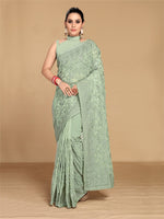 Dazzling Green Color Georgette Fabric Partywear Saree