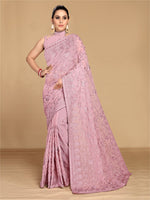 Dazzling Pink Color Georgette Fabric Partywear Saree