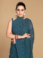 Dazzling Teal Color Georgette Fabric Partywear Saree