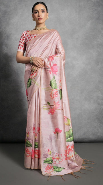 Grand Pink Color Silk Fabric Casual Saree