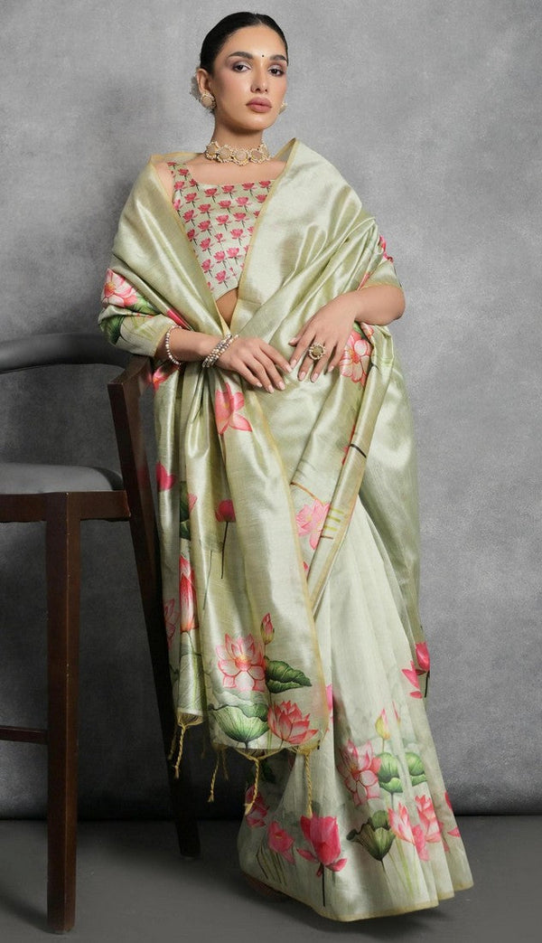 Grand Green Color Silk Fabric Casual Saree