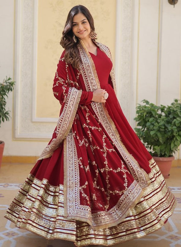 Divine Maroon Color Georgette Fabric Gown