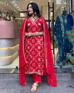 Divine Red Color Viscose Fabric Designer Suit