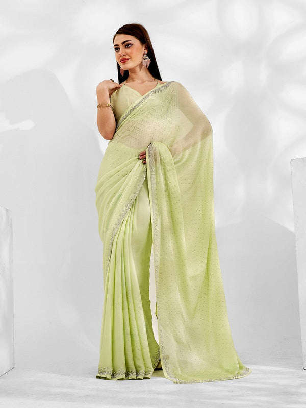 Ideal Green Color Chiffon Fabric Casual Saree