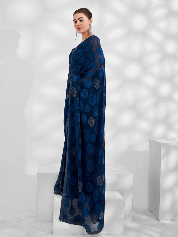Ideal Blue Color Jacquard Fabric Casual Saree