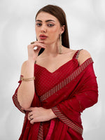 Ideal Red Color Satin Fabric Casual Saree