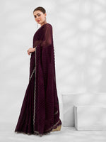 Beauteous Wine Color Chiffon Fabric Designer Saree