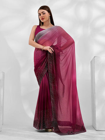 Beauteous Pink Color Lycra Fabric Designer Saree