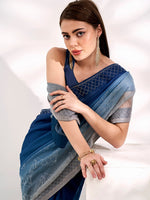 Beauteous Blue Color Lycra Fabric Designer Saree