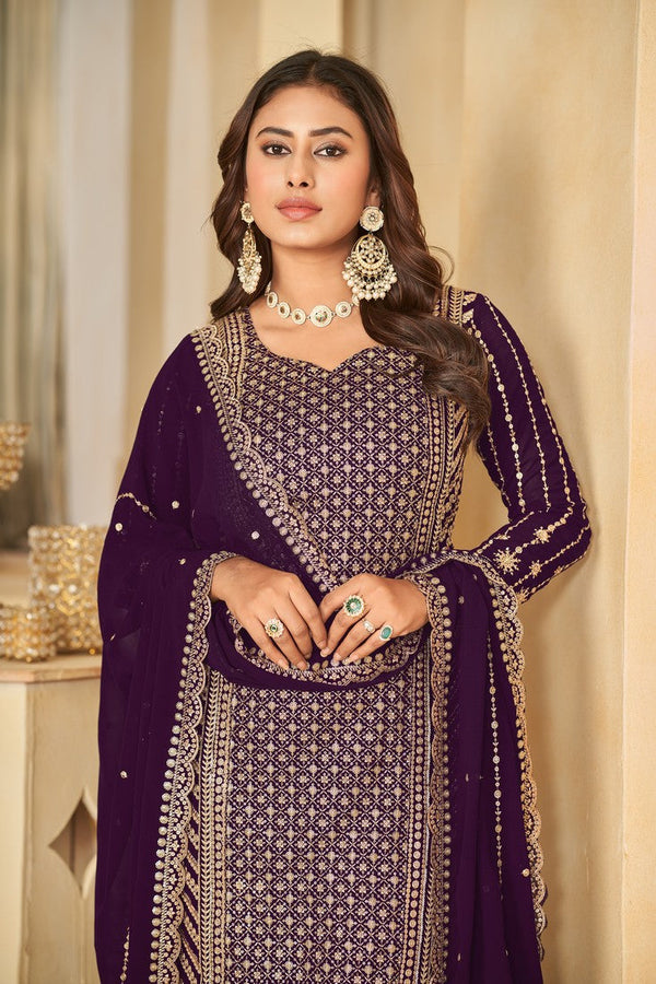 Angelic Purple Color Georgette Fabric Sharara Suit