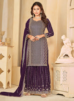 Angelic Purple Color Georgette Fabric Sharara Suit