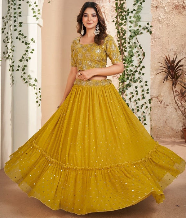 Magnetic Mustard Color Georgette Fabric Party Wear Lehenga