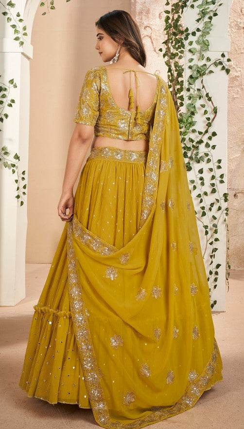 Magnetic Mustard Color Georgette Fabric Party Wear Lehenga