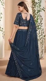Magnetic Navy Blue Color Georgette Fabric Party Wear Lehenga