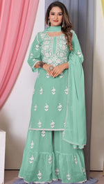 Tasteful Green Color Georgette Fabric Sharara Suit