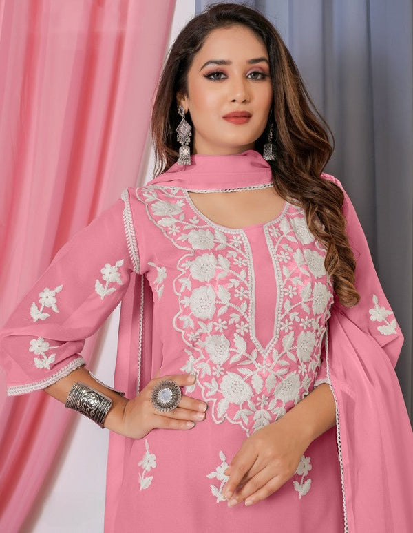 Tasteful Pink Color Georgette Fabric Sharara Suit