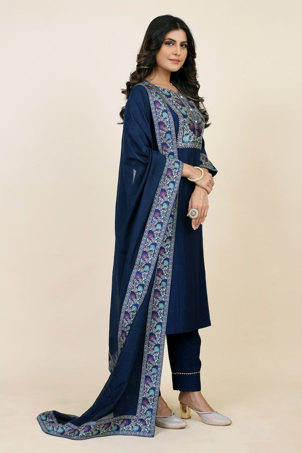 Tempting Blue Color Silk Fabric Designer Suit