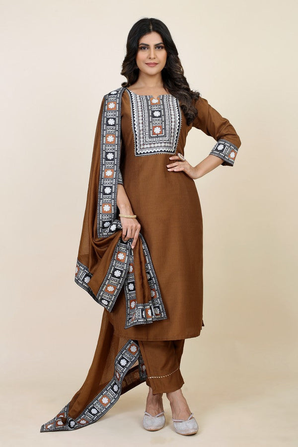 Tempting Brown Color Silk Fabric Designer Suit