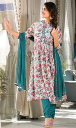 Divine Aqua Color Silk Fabric Designer Suit