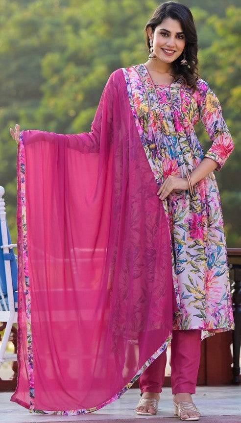 Divine Pink Color Georgette Fabric Designer Suit