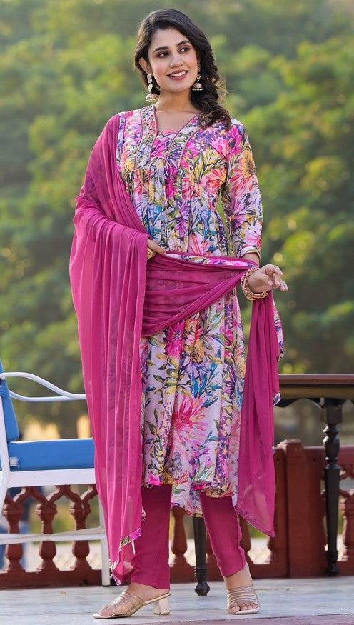Divine Pink Color Georgette Fabric Designer Suit