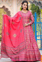Dazzling Pink Color Silk Fabric Gown