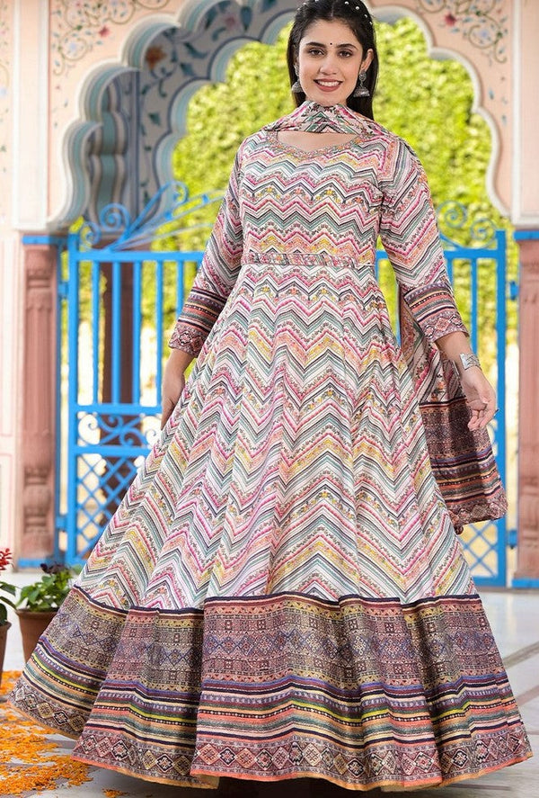 Dazzling Multi Color Silk Fabric Gown