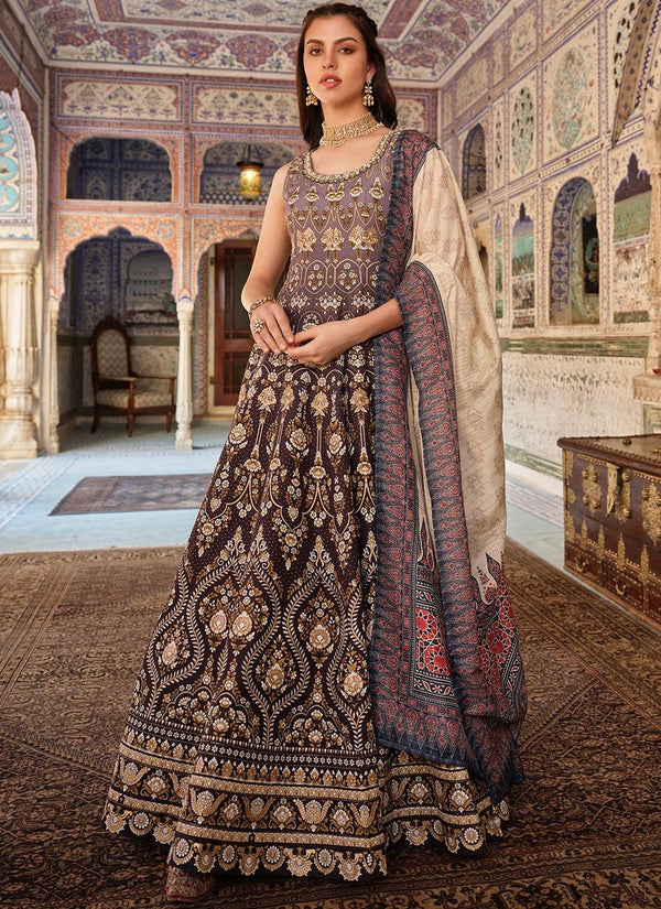 Striking Brown Color Silk Fabric Gown