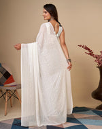 Grand White Color Georgette Fabric Casual Saree
