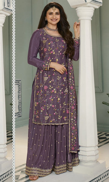 Dazzling Purple Color Chinon Fabric Sharara Suit