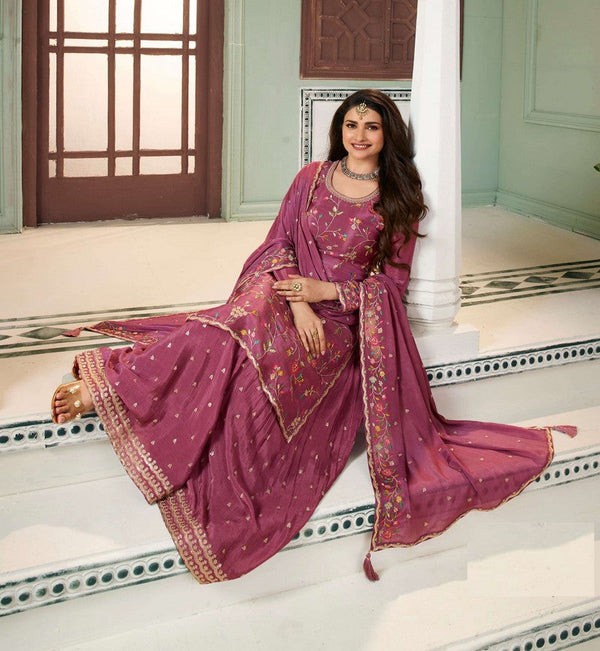 Dazzling Pink Color Chinon Fabric Sharara Suit