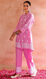 Lovely Pink Color Rayon Fabric Casual Kurti With Bottom