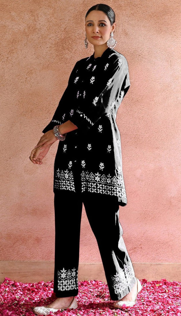 Lovely Black Color Rayon Fabric Casual Kurti With Bottom