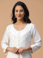 Amazing White Color Chanderi Fabric Casual Kurti