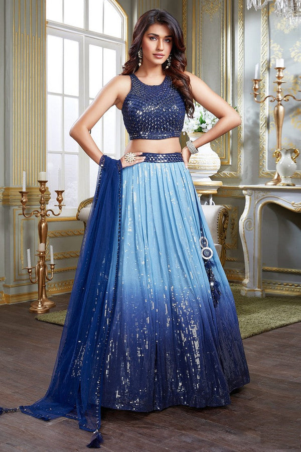 Stunning Blue Color Georgette Fabric Party Wear Lehenga