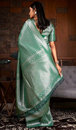 Wonderful Green Color Silk Fabric Partywear Saree
