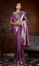 Wonderful Purple Color Silk Fabric Partywear Saree
