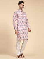 Amazing Pink Color Silk Fabric Mens Kurta