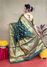 Desirable Teal Color Silk Fabric Casual Saree