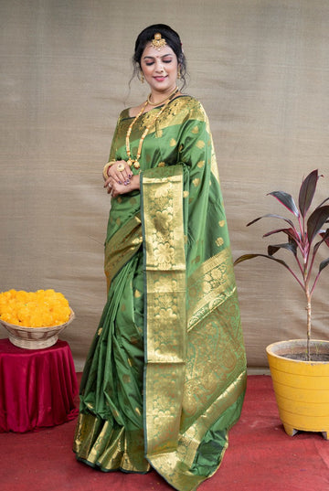 Desirable Green Color Silk Fabric Casual Saree