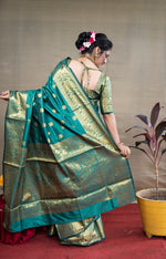 Desirable Teal Color Silk Fabric Casual Saree