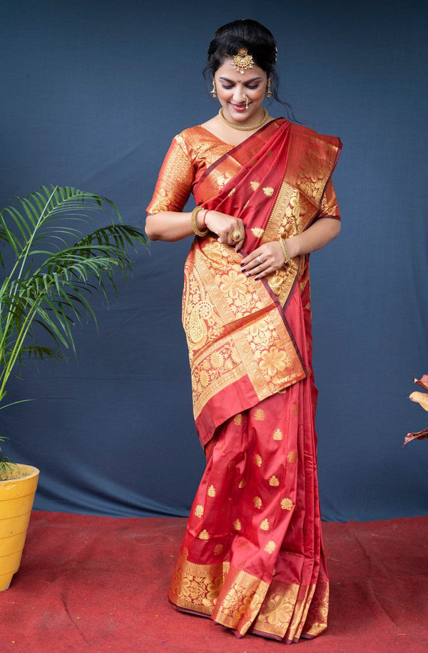 Desirable Red Color Silk Fabric Casual Saree