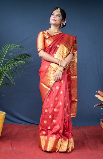 Desirable Red Color Silk Fabric Casual Saree