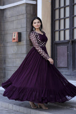Amazing Wine Color Blooming Fabric Gown