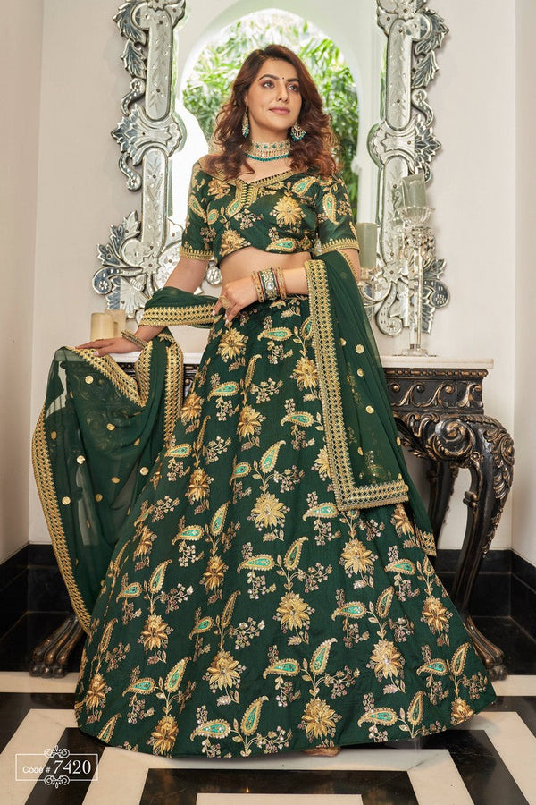 Amazing Green Color Art Silk Fabric Wedding Lehenga
